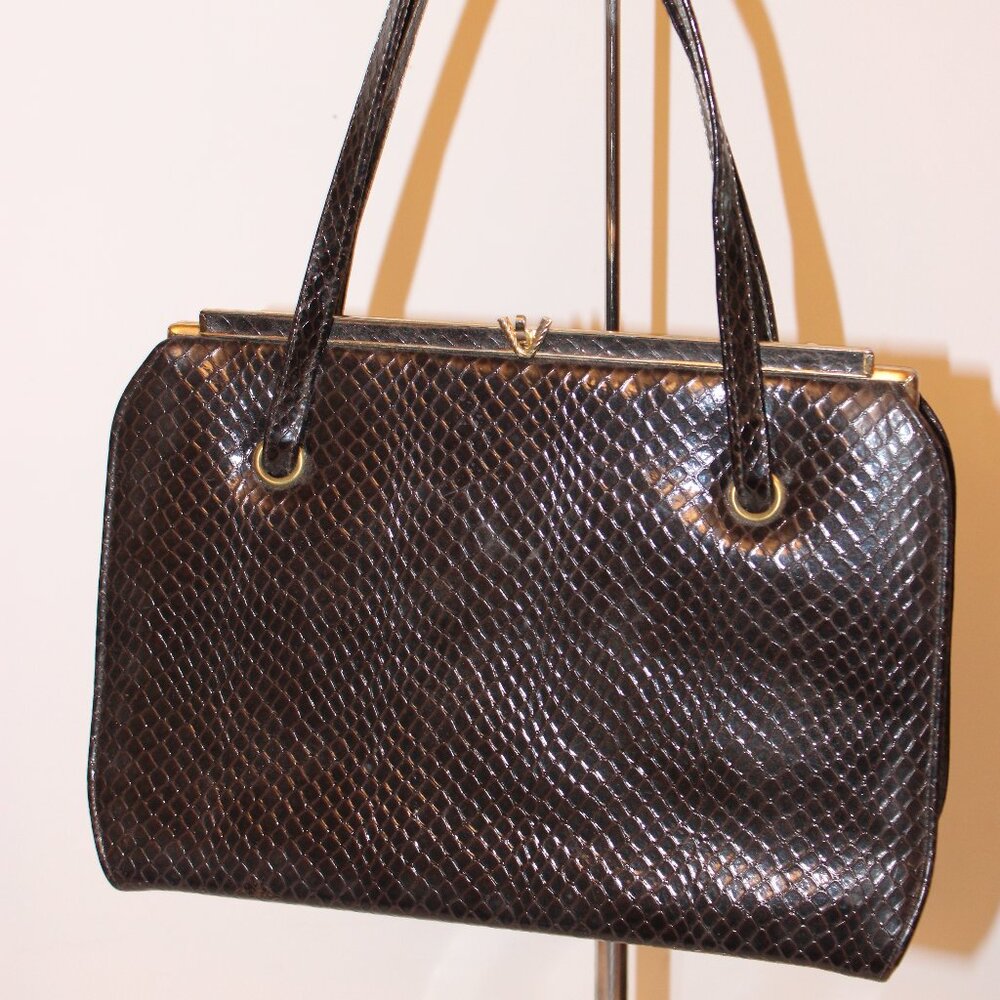 Naturalizer, Dark Brown, Faux Reptile Handbag Purse - Picture 2 of 10